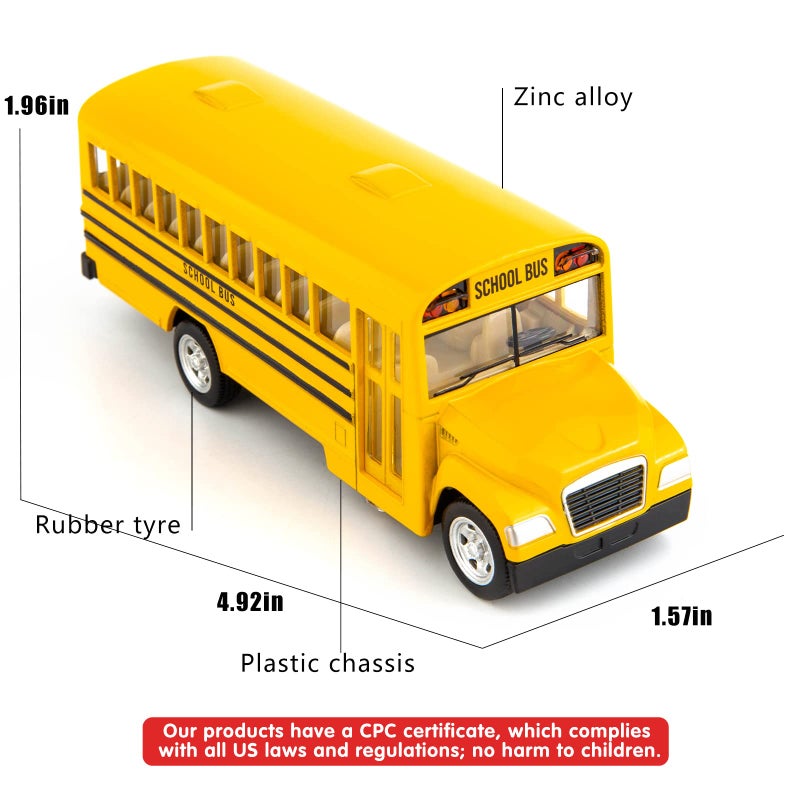 BDTCTK Diecast لعبة حافلة مدرسية صفراء للأطفال - سيارة سحب للخلف مقاس 5 بوصة مع أبواب قابلة للفتح وإطارات مطاطية - Image 2